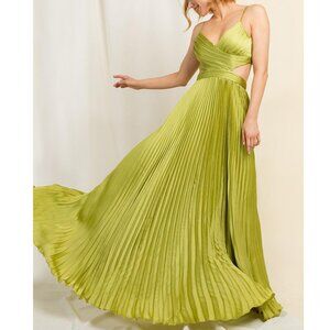 Lime Green Pleated Cutout Formal Wedding Party Maxi Dress 8